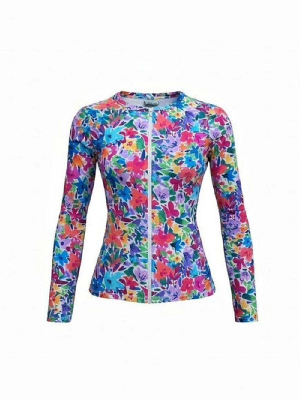 Tommy Bahama Rashguard Swim Top Watercolor Lupine Zip Long Sleeve Medium